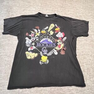 Vintage Looney Tunes Colorado Rockies T Shirt MLB Cartoon Distressed Holes